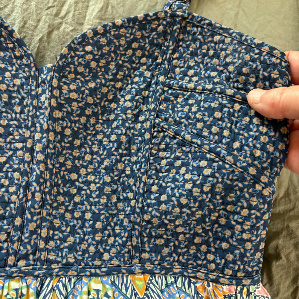 Current Air Contrast Quilted Bodice Maxi Dress In Navy and Multi. Size Small. - Picture 9 of 15